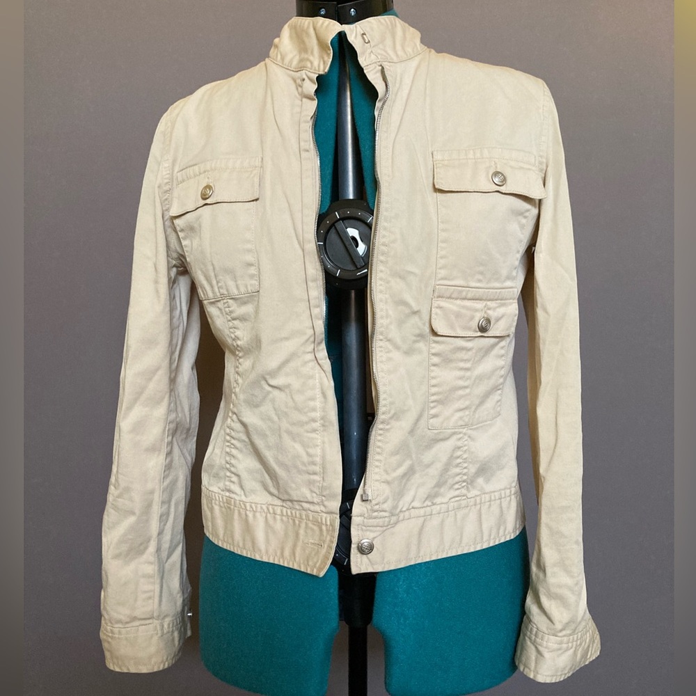 Max Studio Tan Twill Lightweight Jacket M Medium Khaki